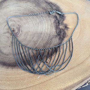 VINTAGE 90s Gunmetal Metal Layered Multi-Strand Chain Bib Statement Necklace